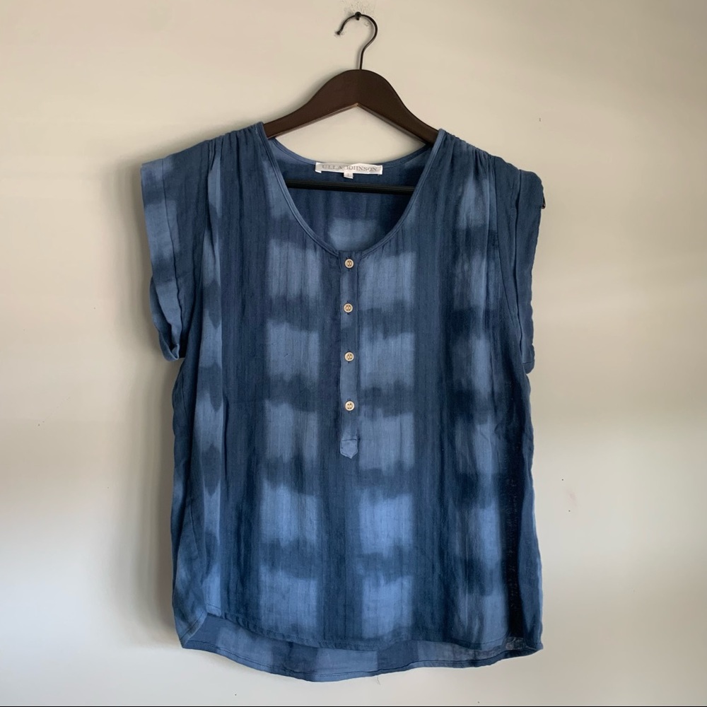 Ulla Johnson Blue Tie Dyed Linen Blouse Top 2